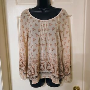 Blu Pepper Women’s Boho Floral Sheer, Balloon Sleeve, Peasant, Top, Sz Small